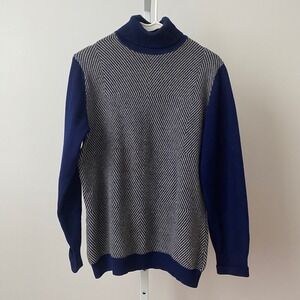 VTG Bullock's 100% Lambswool Academia Equestrian Geo Turtleneck Sweater S Blue